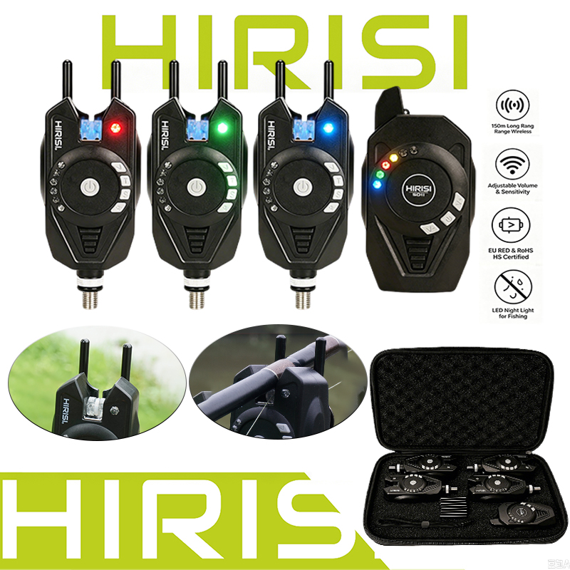 Bite Indicator - HIRISI SD11 3+1 ワイヤレス釣り用バイトアラーム、150Mリモコン、調整可能な振動ミュートLEDナイトインジケーター、鯉釣りアクセサリー